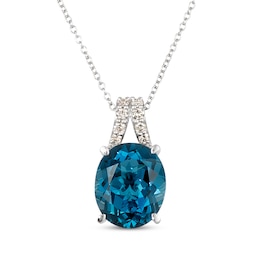 Le Vian Blue Topaz Necklace 1/8 ct tw Diamonds 14K Vanilla Gold 18&quot;