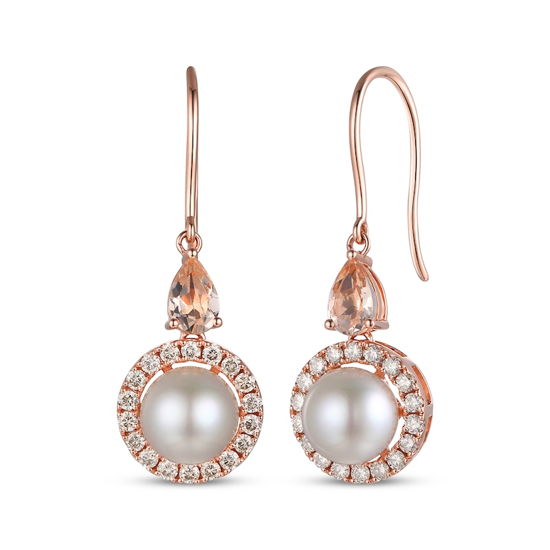 Main Image 1 of Le Vian Pear-Shaped Morganite & Cultured Pearl Dangle Earrings 1/2 ct tw Diamonds 14K Strawberry Gold