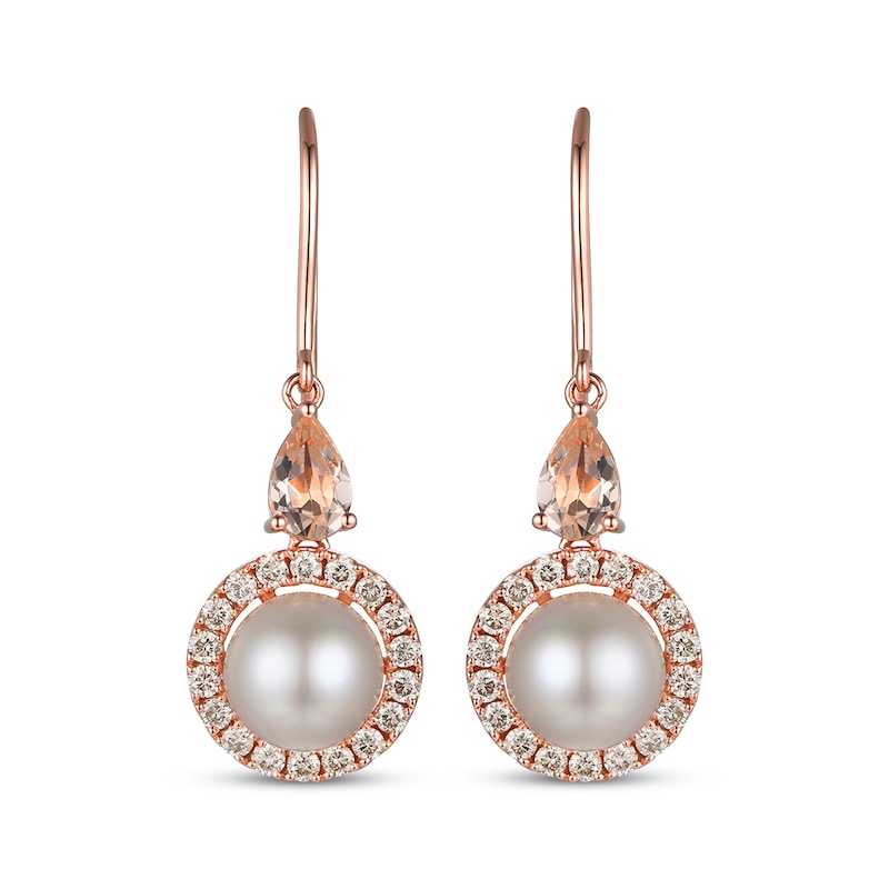 Main Image 2 of Le Vian Pear-Shaped Morganite & Cultured Pearl Dangle Earrings 1/2 ct tw Diamonds 14K Strawberry Gold