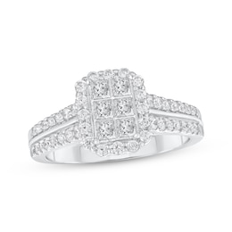 Princess-Cut Multi-Diamond Halo Engagement Ring 1 ct tw 10K White Gold