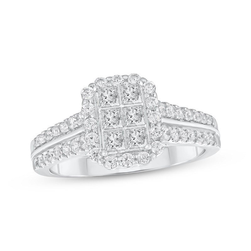 Main Image 1 of Princess-Cut Multi-Diamond Halo Engagement Ring 1 ct tw 10K White Gold