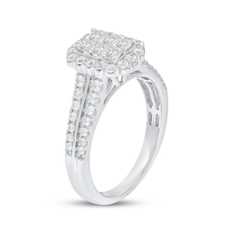 Main Image 2 of Princess-Cut Multi-Diamond Halo Engagement Ring 1 ct tw 10K White Gold