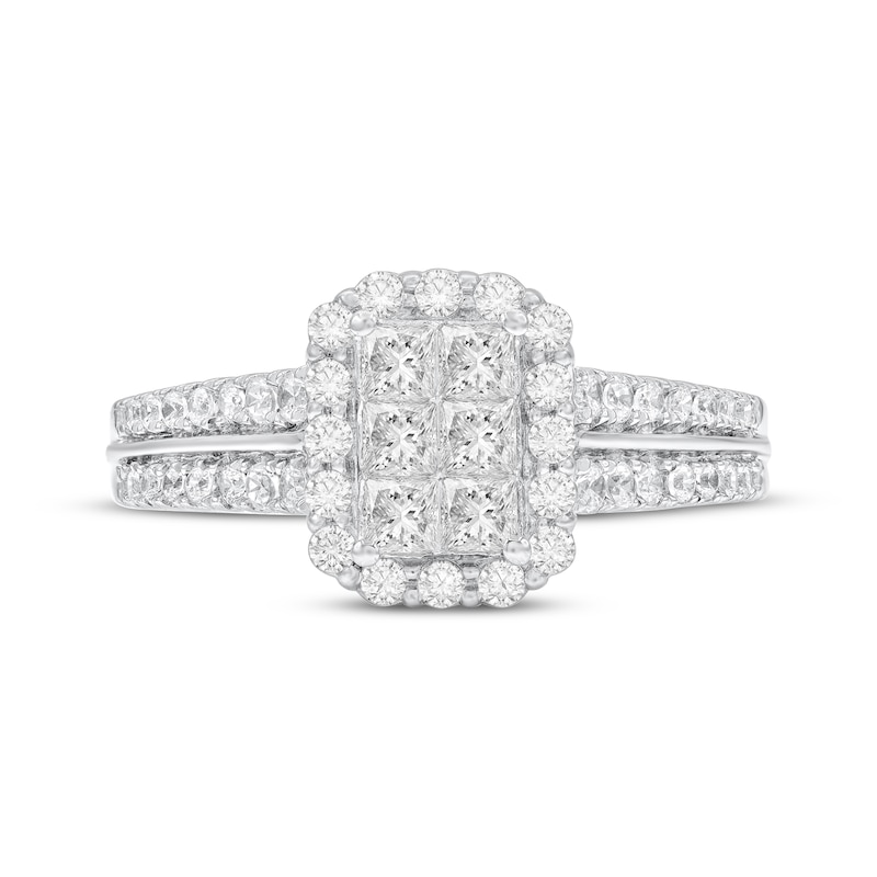 Main Image 3 of Princess-Cut Multi-Diamond Halo Engagement Ring 1 ct tw 10K White Gold