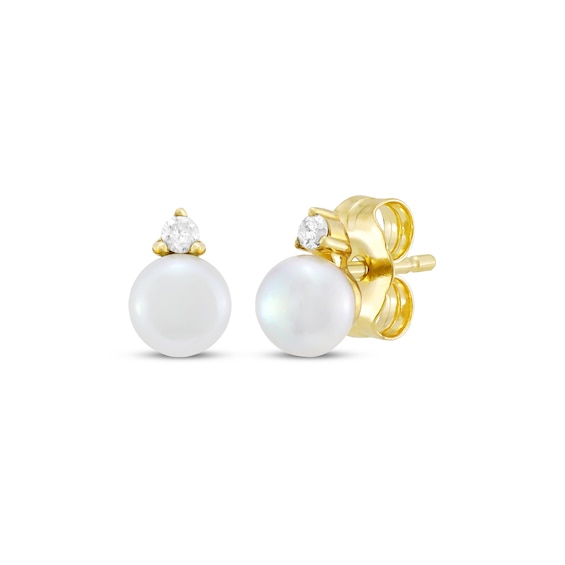 Cultured Pearl & Diamond Accent Stud Earrings 10K Yellow Gold