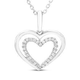 Believe in Love Diamond Double Heart Necklace 1/10 ct tw Sterling Silver 18&quot;