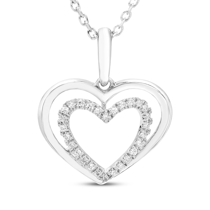 Main Image 1 of Believe in Love Diamond Double Heart Necklace 1/10 ct tw Sterling Silver 18&quot;