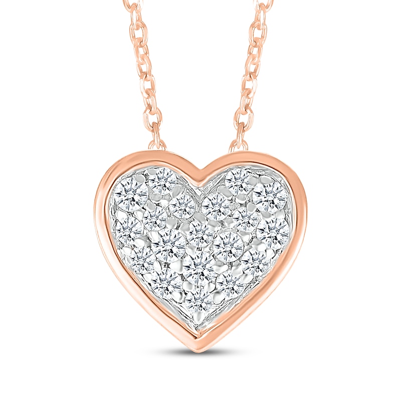 Multi-Diamond Center Heart Necklace 1/4 ct tw 10K Rose Gold 18"