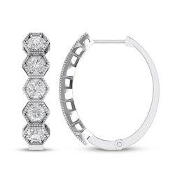 Diamond Hexagon Hoop Earrings 1/2 ct tw 14K White Gold