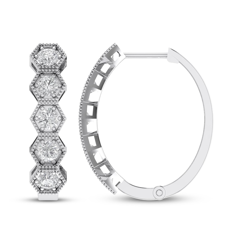 Main Image 1 of Diamond Hexagon Hoop Earrings 1/2 ct tw 14K White Gold