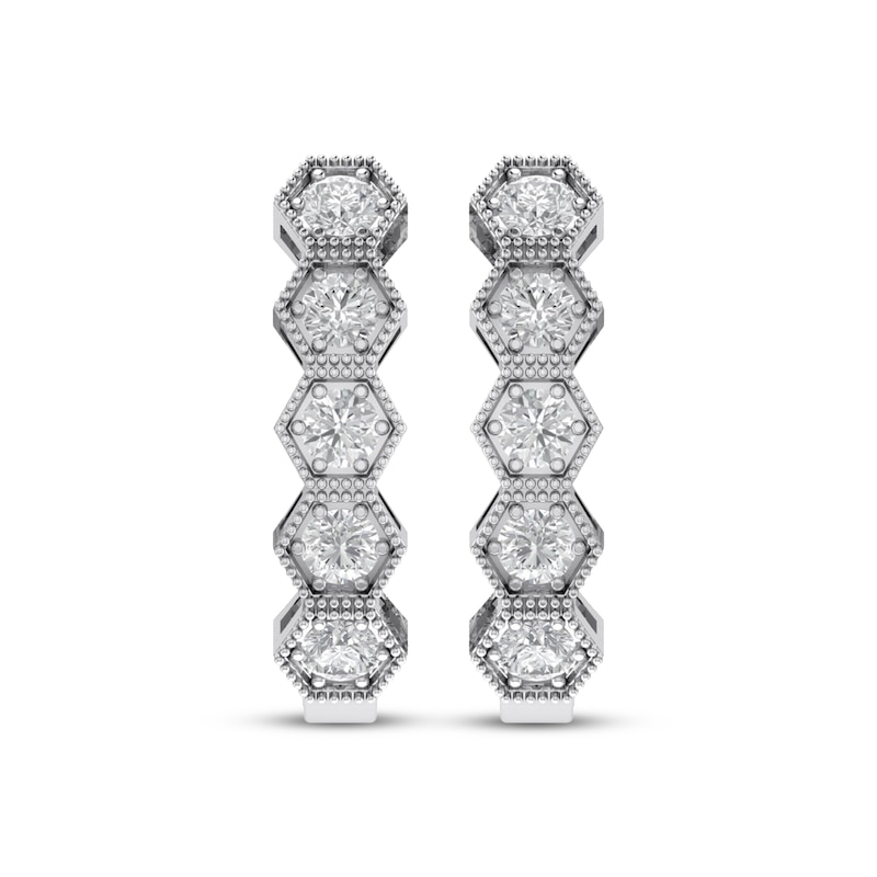 Main Image 2 of Diamond Hexagon Hoop Earrings 1/2 ct tw 14K White Gold