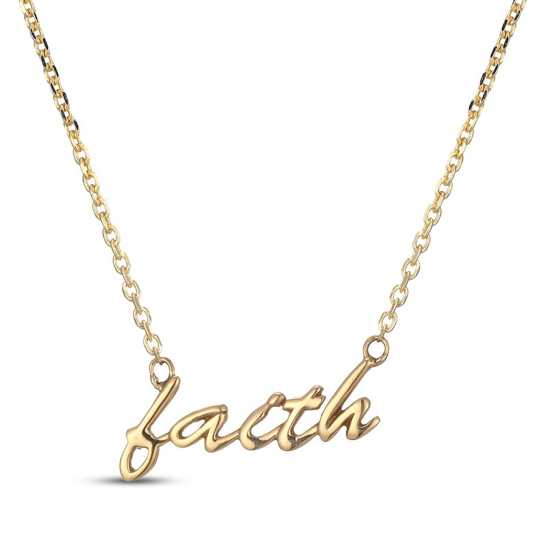 Main Image 1 of &quot;Faith&quot; Script Necklace 14K Yellow Gold 18&quot;