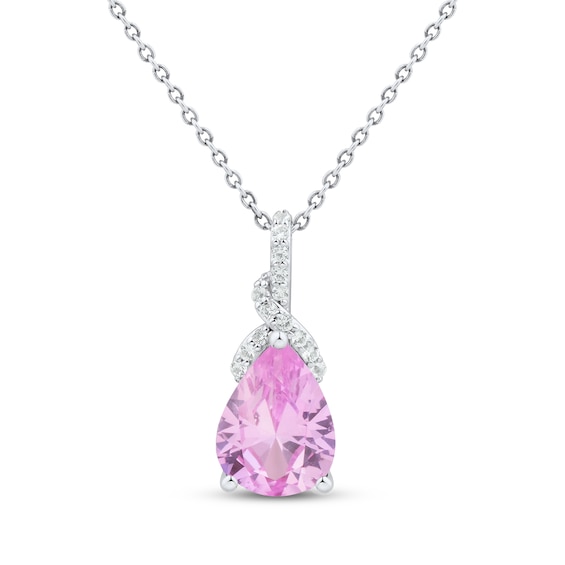 Pear-Shaped Pink Lab-Created Sapphire & White Lab-Created Sapphire Drop Necklace Sterling Silver 18"