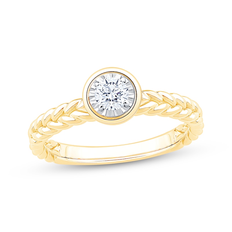 Main Image 1 of Round-Cut Diamond Bezel-Look Solitaire Braided Shank Engagement Ring 1/4 ct tw 14K Yellow Gold (I/I2)