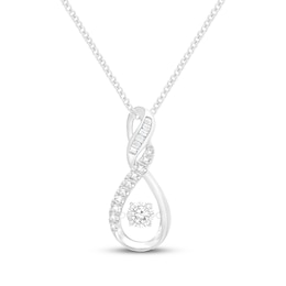 Unstoppable Love Round & Baguette-Cut Diamond Twist Frame Necklace 1/4 ct tw Sterling Silver 19&quot;