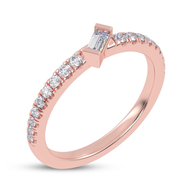 Main Image 2 of Tilted Baguette & Round-Cut Diamond Anniversary Ring 1/4 ct tw 14K Rose Gold