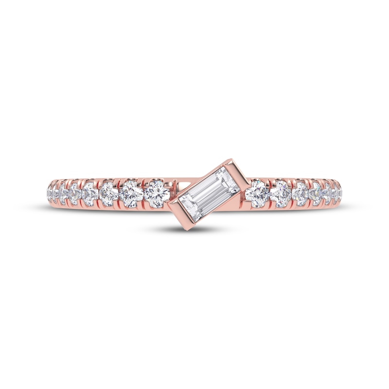 Main Image 3 of Tilted Baguette & Round-Cut Diamond Anniversary Ring 1/4 ct tw 14K Rose Gold