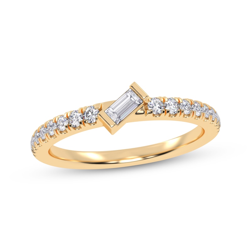 Main Image 1 of Tilted Baguette & Round-Cut Diamond Anniversary Ring 1/4 ct tw 14K Yellow Gold