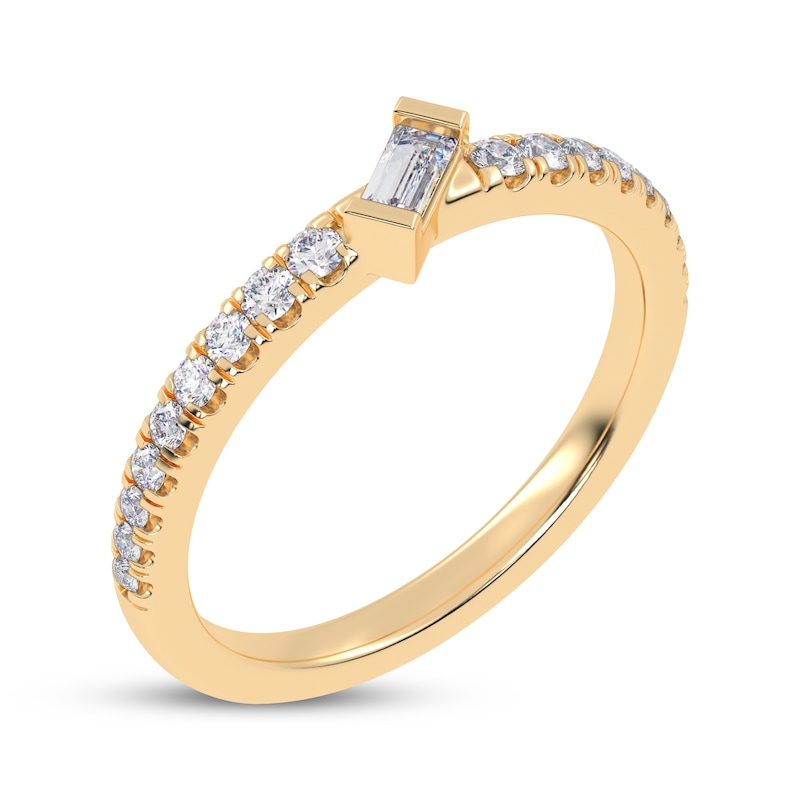 Main Image 2 of Tilted Baguette & Round-Cut Diamond Anniversary Ring 1/4 ct tw 14K Yellow Gold