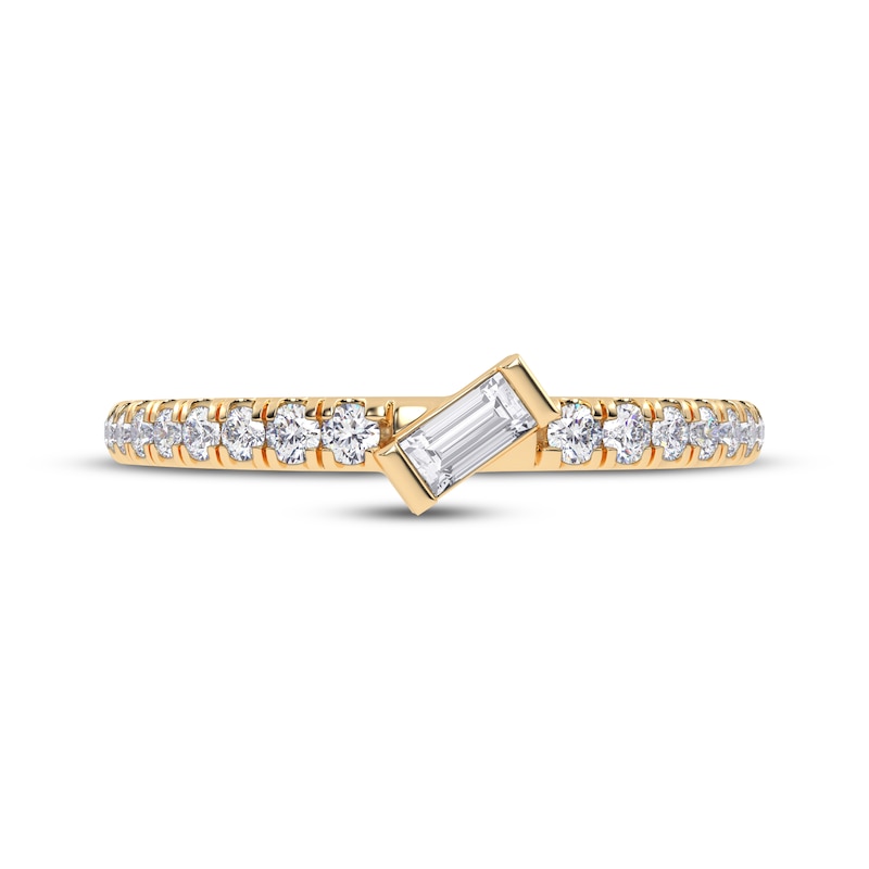 Main Image 3 of Tilted Baguette & Round-Cut Diamond Anniversary Ring 1/4 ct tw 14K Yellow Gold