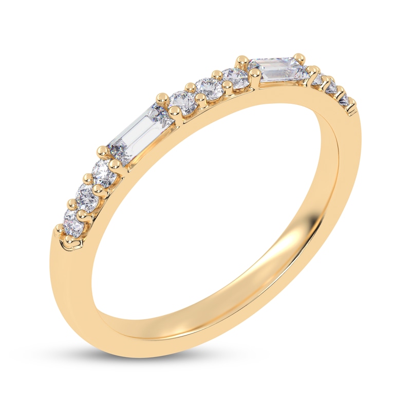 Main Image 2 of Baguette & Round-Cut Diamond Alternating Anniversary Ring 1/4 ct tw 14K Yellow Gold