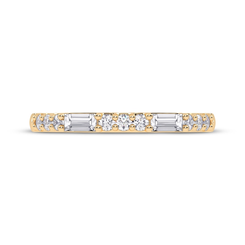 Main Image 3 of Baguette & Round-Cut Diamond Alternating Anniversary Ring 1/4 ct tw 14K Yellow Gold