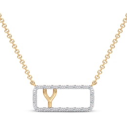 Diamond Y Initial Rectangle Necklace 1/10 ct tw 10K Yellow Gold 18&quot;