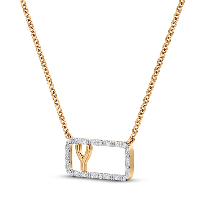 Main Image 2 of Diamond Y Initial Rectangle Necklace 1/10 ct tw 10K Yellow Gold 18&quot;