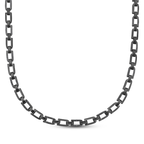 Men's Black Diamond Link Necklace 2 ct tw Black Rhodium-Plated Sterling Silver 20"