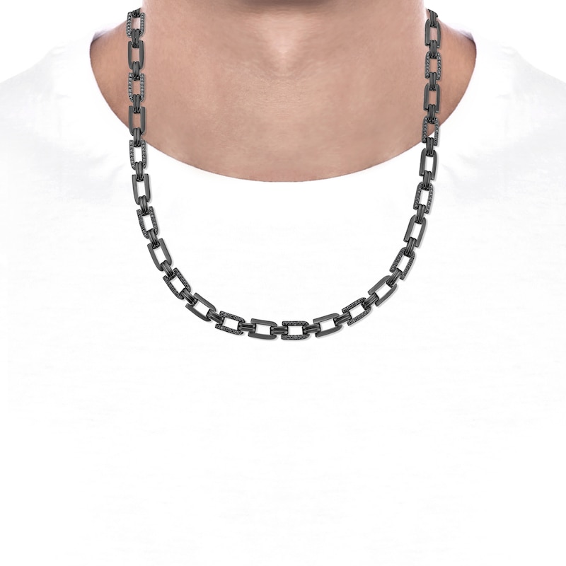 Main Image 4 of Men's Black Diamond Link Necklace 2 ct tw Black Rhodium-Plated Sterling Silver 20&quot;