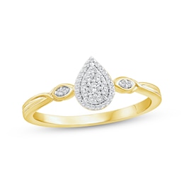 Multi-Diamond Pear-Shaped Halo Promise Ring 1/8 ct tw 24K Yellow Gold Vermeil Sterling Silver