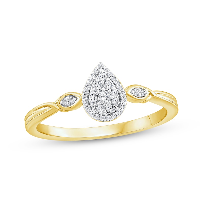 Main Image 1 of Multi-Diamond Pear-Shaped Halo Promise Ring 1/8 ct tw 24K Yellow Gold Vermeil Sterling Silver