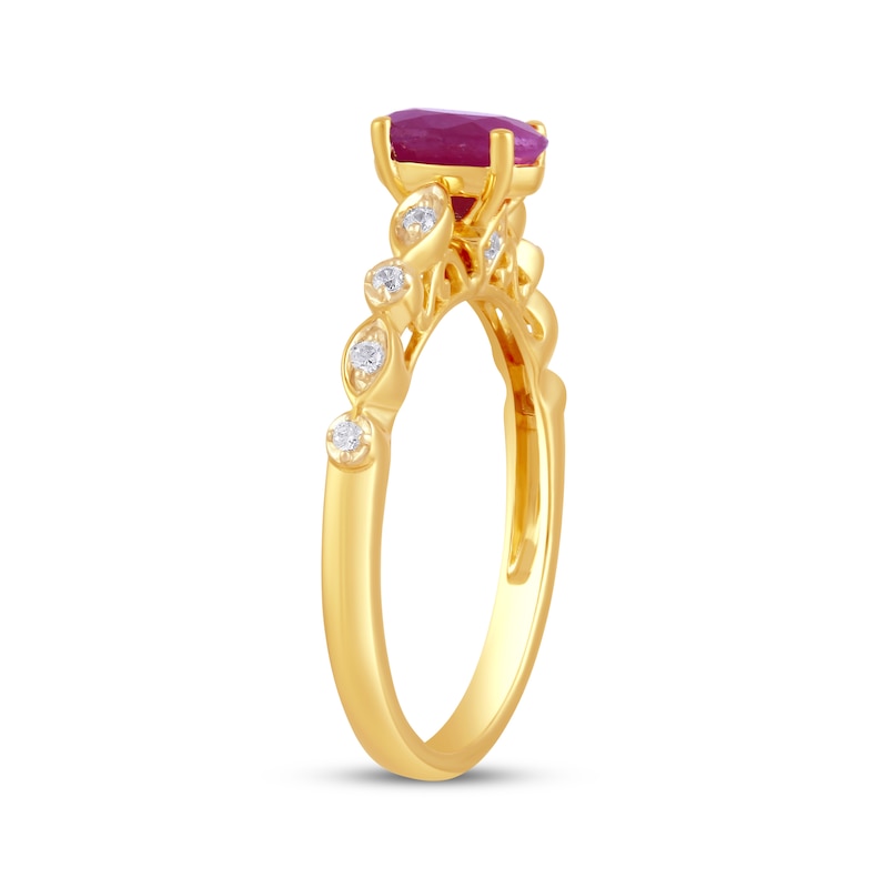 Main Image 2 of Oval-Cut Natural Ruby & Diamond Ring 1/10 ct tw 14K Yellow Gold