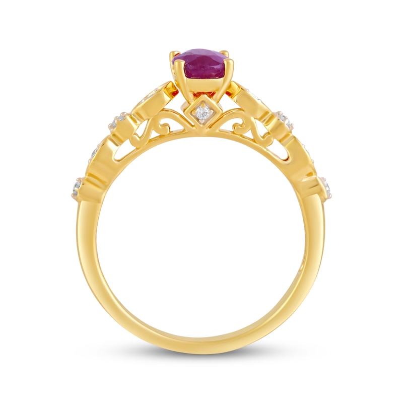 Main Image 3 of Oval-Cut Natural Ruby & Diamond Ring 1/10 ct tw 14K Yellow Gold