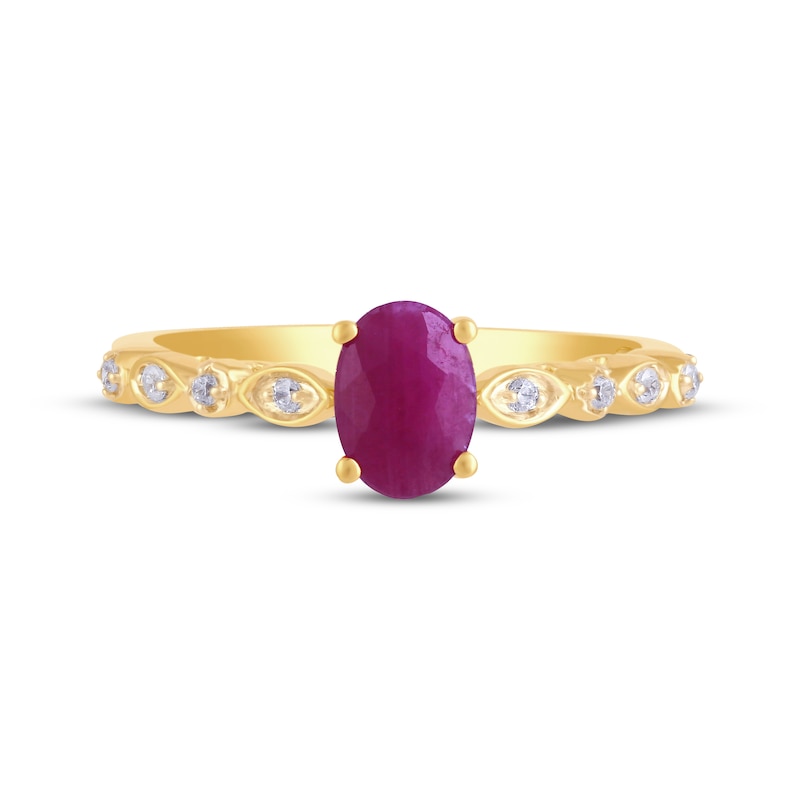 Main Image 4 of Oval-Cut Natural Ruby & Diamond Ring 1/10 ct tw 14K Yellow Gold