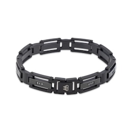 Men's Black Diamond Rectangle Link Bracelet 1/4 ct tw Black Ion-Plated Stainless Steel 8.5&quot;