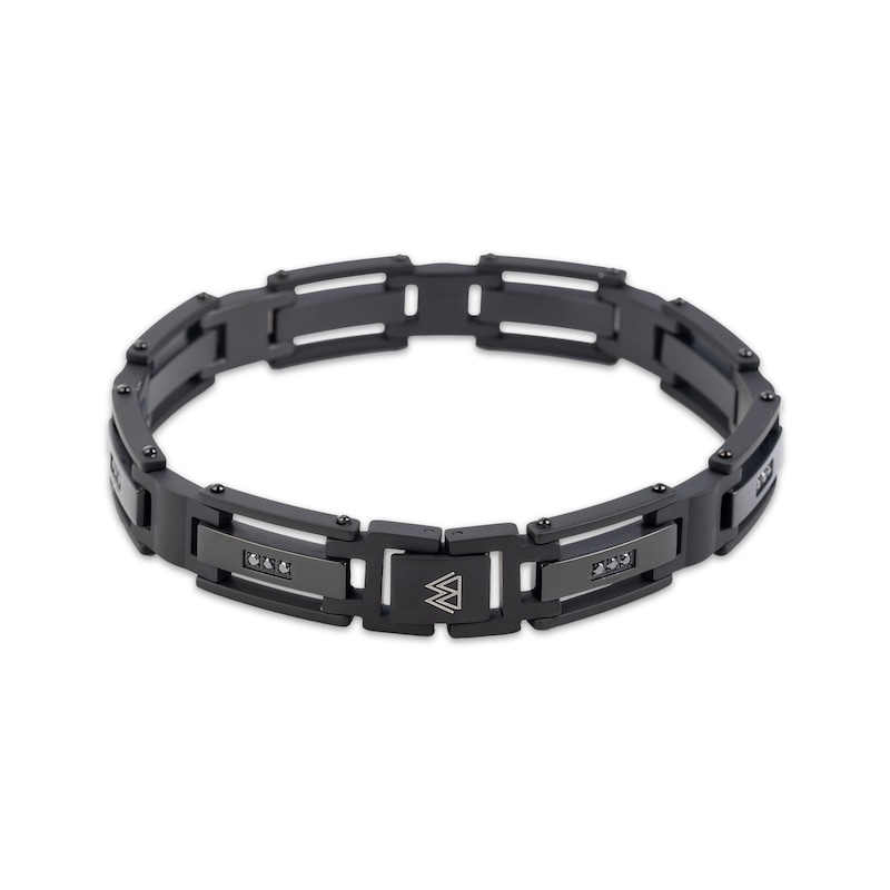 Main Image 1 of Men's Black Diamond Rectangle Link Bracelet 1/4 ct tw Black Ion-Plated Stainless Steel 8.5&quot;