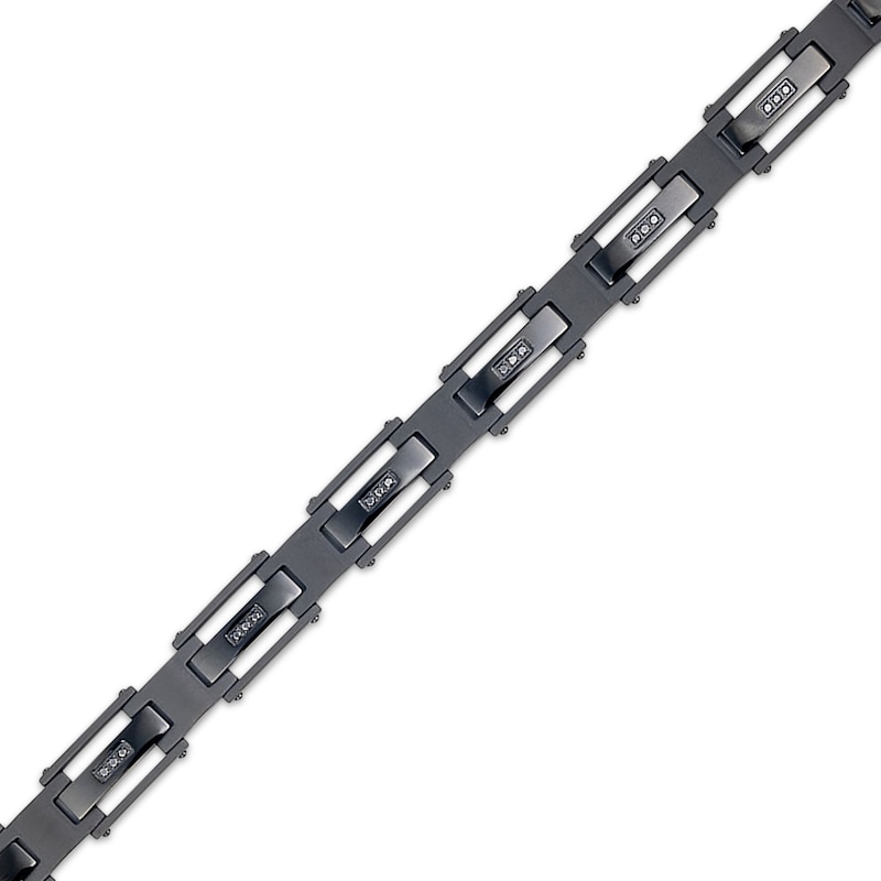 Main Image 3 of Men's Black Diamond Rectangle Link Bracelet 1/4 ct tw Black Ion-Plated Stainless Steel 8.5&quot;