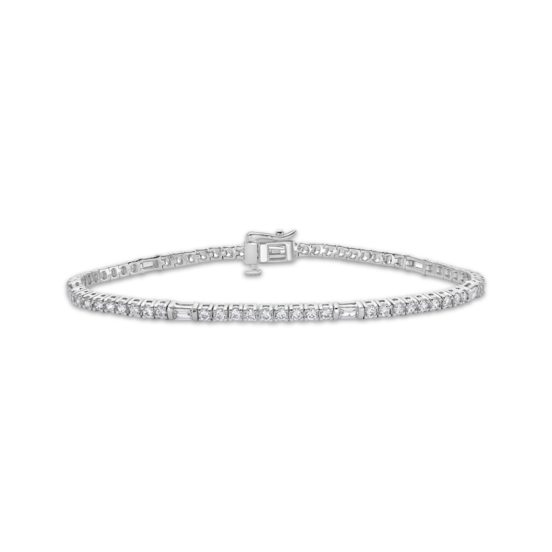 Main Image 1 of Lab-Grown Diamonds by KAY Baguette & Round-Cut Tennis Bracelet 2-1/2 ct tw 10K White Gold 7&quot;