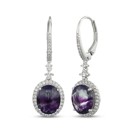 Oval-Cut Fluorite & White Lab-Created Sapphire Dangle Earrings Sterling Silver