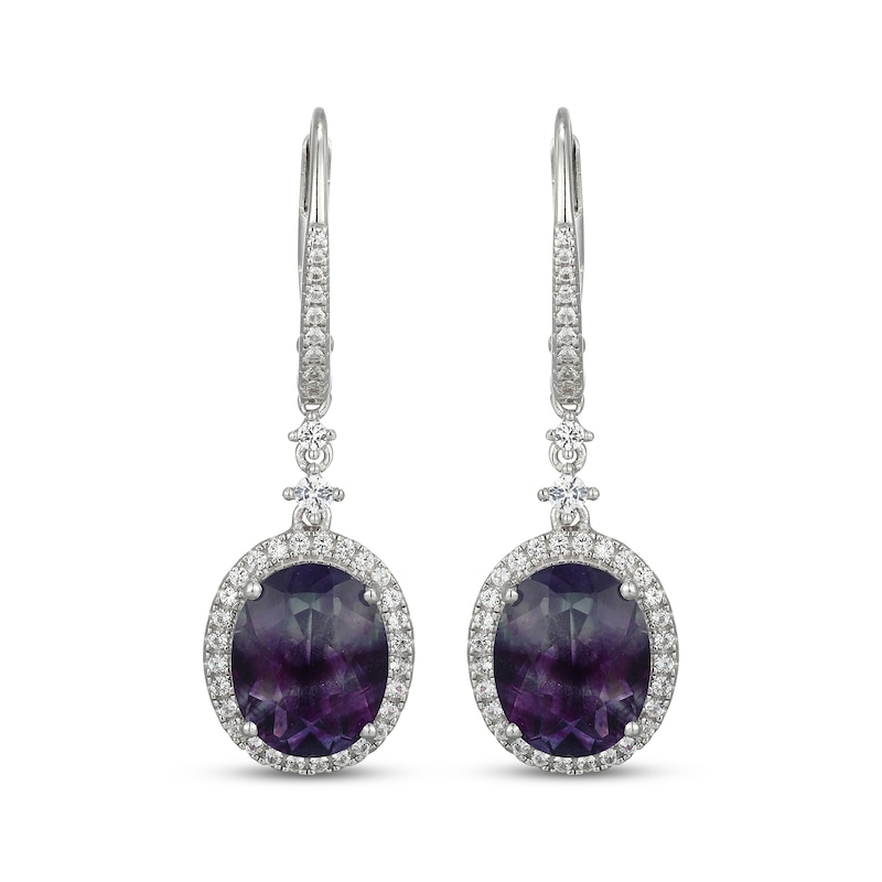 Main Image 2 of Oval-Cut Fluorite & White Lab-Created Sapphire Dangle Earrings Sterling Silver