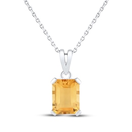 Emerald-Cut Citrine Solitaire Necklace Sterling Silver 18&quot;