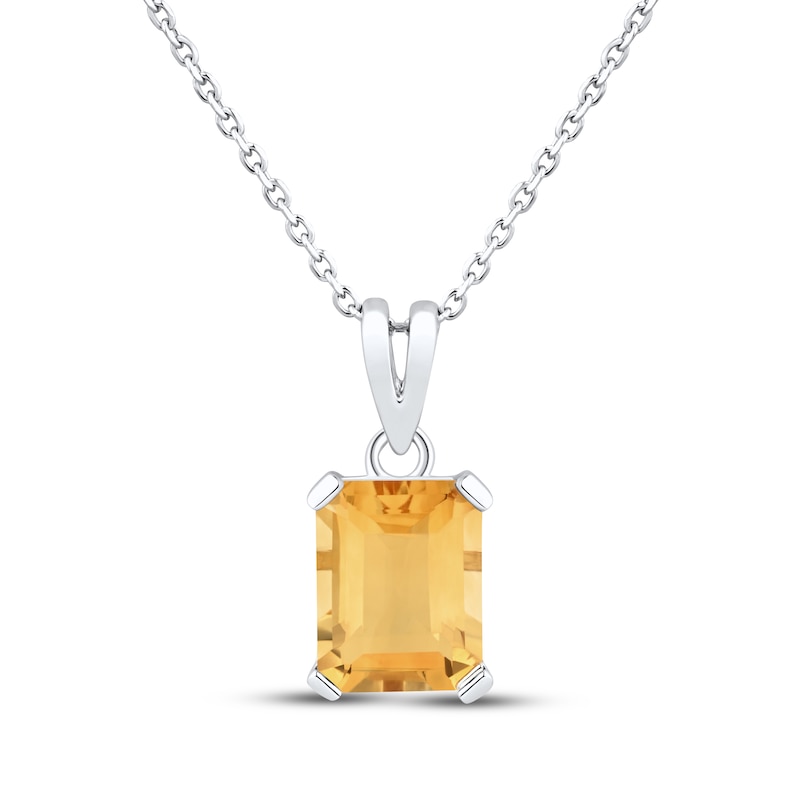 Main Image 1 of Emerald-Cut Citrine Solitaire Necklace Sterling Silver 18&quot;