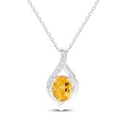 Oval-Cut Citrine & White Lab-Created Sapphire Necklace Sterling Silver 18"