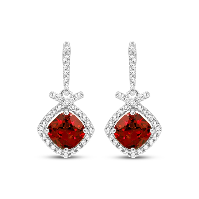 Main Image 2 of Cushion-Cut Garnet & White Lab-Created Sapphire Drop Earrings Sterling Silver