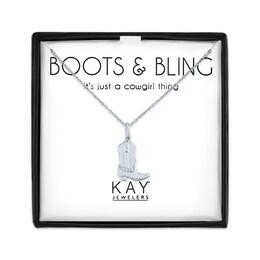 Cowgirl Boot Necklace with Diamond Accents Sterling Silver 18&quot;