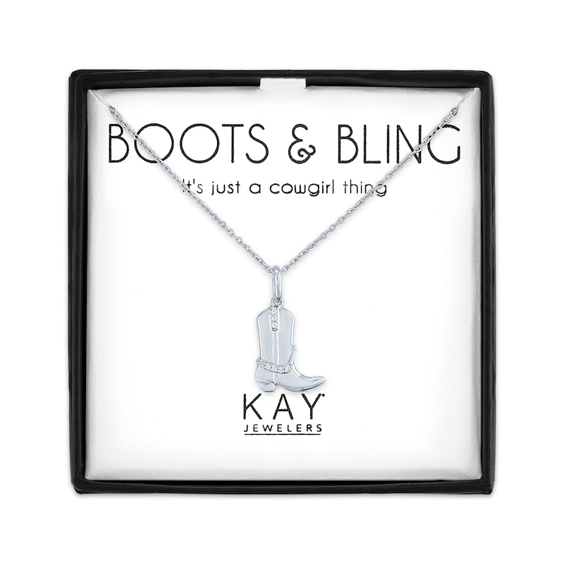 Main Image 1 of Cowgirl Boot Necklace with Diamond Accents Sterling Silver 18&quot;