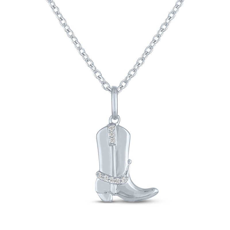 Main Image 2 of Cowgirl Boot Necklace with Diamond Accents Sterling Silver 18&quot;