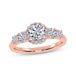 Adore Round-Cut Diamond Halo Five-Stone Engagement Ring 1 ct tw 14K Rose Gold