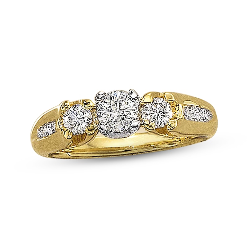 Main Image 1 of Previously Owned Diamond 3-Stone Engagement Ring 5/8 ct tw Round-cut 14K Yellow Gold