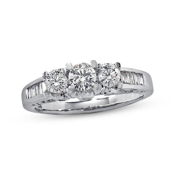 Previously Owned 3-Stone Diamond Engagement Ring 1 ct tw Round & Baguette-cut 14K White Gold
